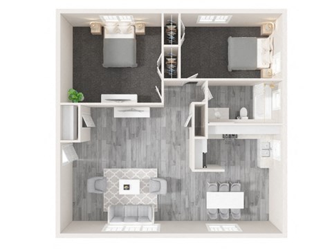 a 2 bedroom floor plan with a bathroom and a living room